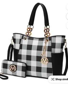 MKF Collection Checkerboard Tote Bag with Wallet - Black & White